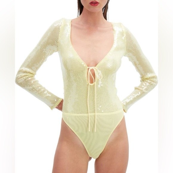Bardot Tops - NWT Bardot Yellow Sequin Bodysuit